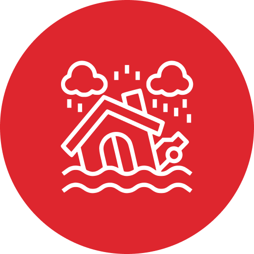 Flooded house icon with clouds