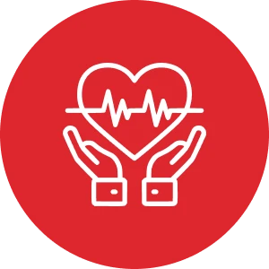 Heartbeat and caring hands symbol